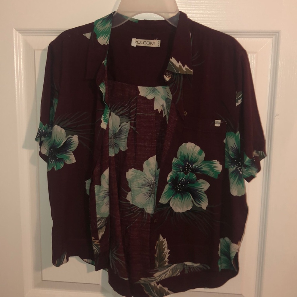cropped hawaiin floral dad shirt button up